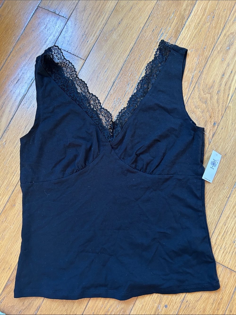 Old Navy Sleeveless Lace-Trim V-Neck Top Black Medium petite NWT
